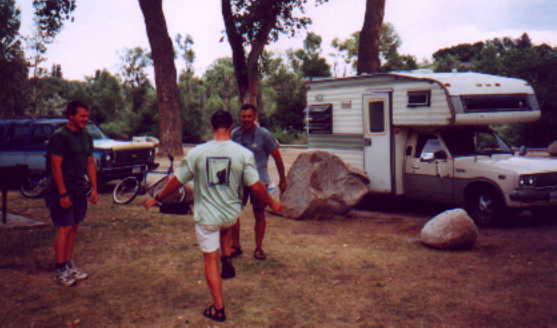 picture of Dean, Tom, and Adam play hacky sack