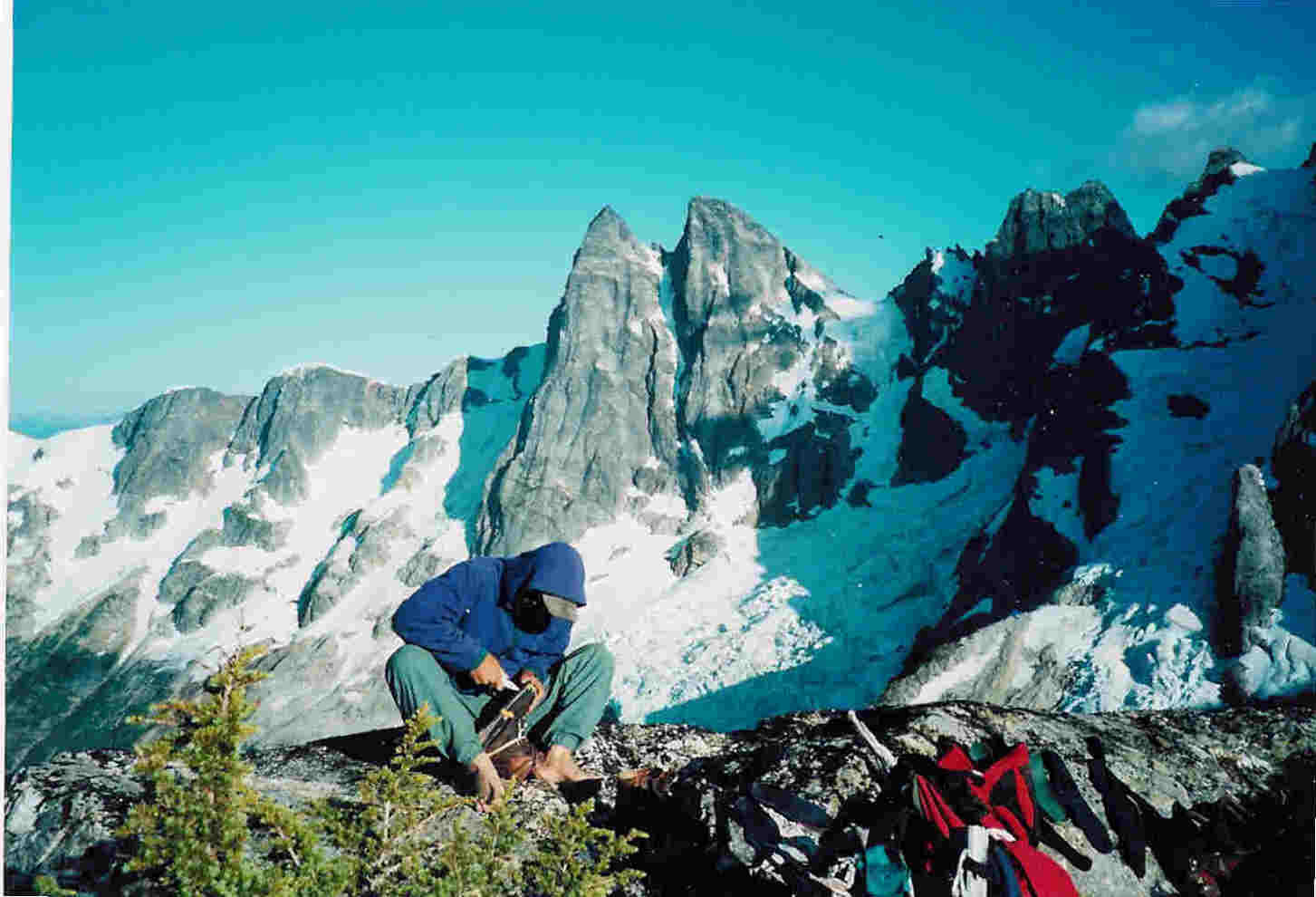 A picture of fixing my boots at Picket pass